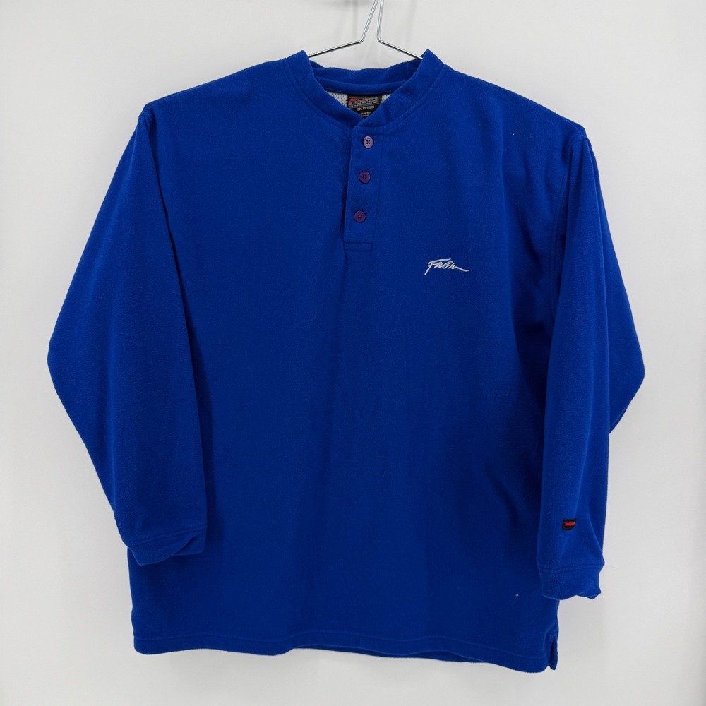 FUBU Henley Shirt Mens L Blue Solid Polyester Fleece Long Sleeve Streetwear